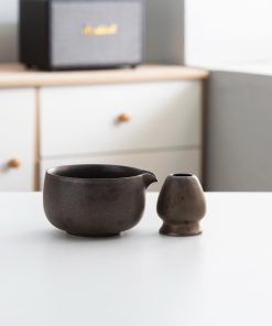 Black Ceramic Matcha Bowl Set with Bamboo Whisk, 450ml Starter Kit