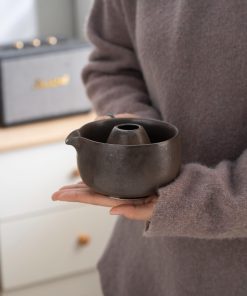 Black Ceramic Matcha Bowl Set with Bamboo Whisk, 450ml Starter Kit