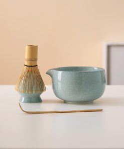 Blue Ceramic Matcha Bowl Set with Spout, Bamboo Whisk & Holder, 450ml Gift Kit