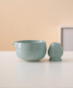 Blue Ceramic Matcha Bowl Set with Spout, Bamboo Whisk & Holder, 450ml Gift Kit