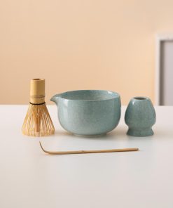 Blue Ceramic Matcha Bowl Set with Spout, Bamboo Whisk & Holder, 450ml Gift Kit