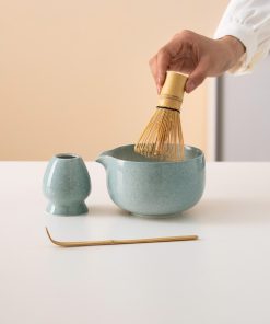 Blue Ceramic Matcha Bowl Set with Spout, Bamboo Whisk & Holder, 450ml Gift Kit