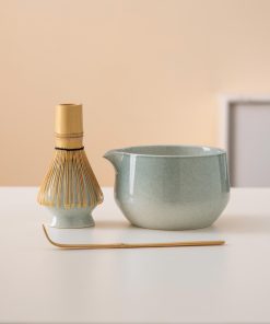 Blue Ceramic Matcha Bowl Set with Spout, Bamboo Whisk & Holder, 450ml Starter Kit