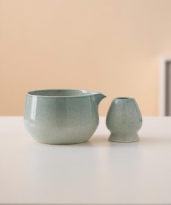 Blue Ceramic Matcha Bowl Set with Spout, Bamboo Whisk & Holder, 450ml Starter Kit