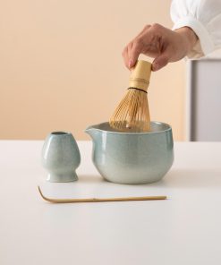 Blue Ceramic Matcha Bowl Set with Spout, Bamboo Whisk & Holder, 450ml Starter Kit