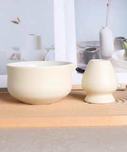 Blue Floral Hand-painted Ceramic Matcha Bowl Set with Bamboo Whisk, 450ml Chawan Kit