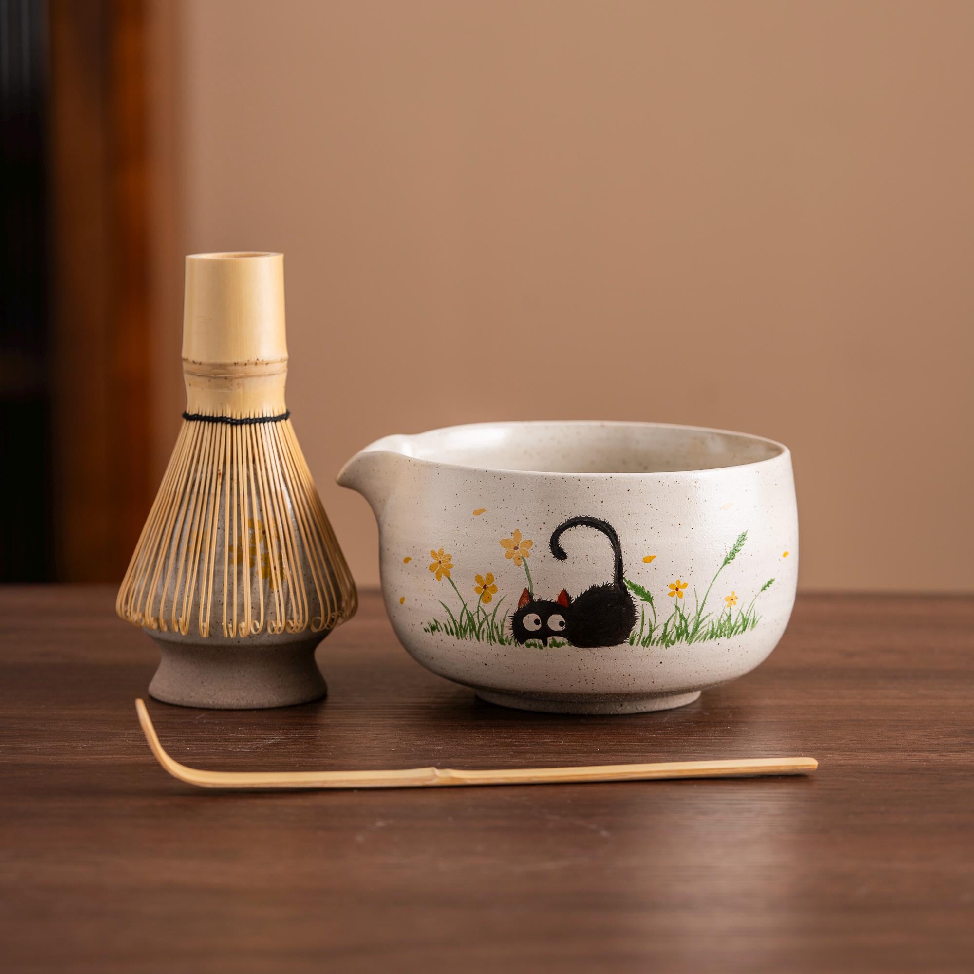 cat-hand-painted-ceramic-matcha-bowl-set-450ml-starter-kit-01 Cat Hand-painted Ceramic Matcha Bowl Set, 450ml Starter Kit