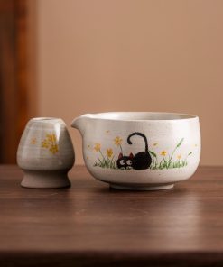 Cat Hand-painted Ceramic Matcha Bowl Set, 450ml Starter Kit