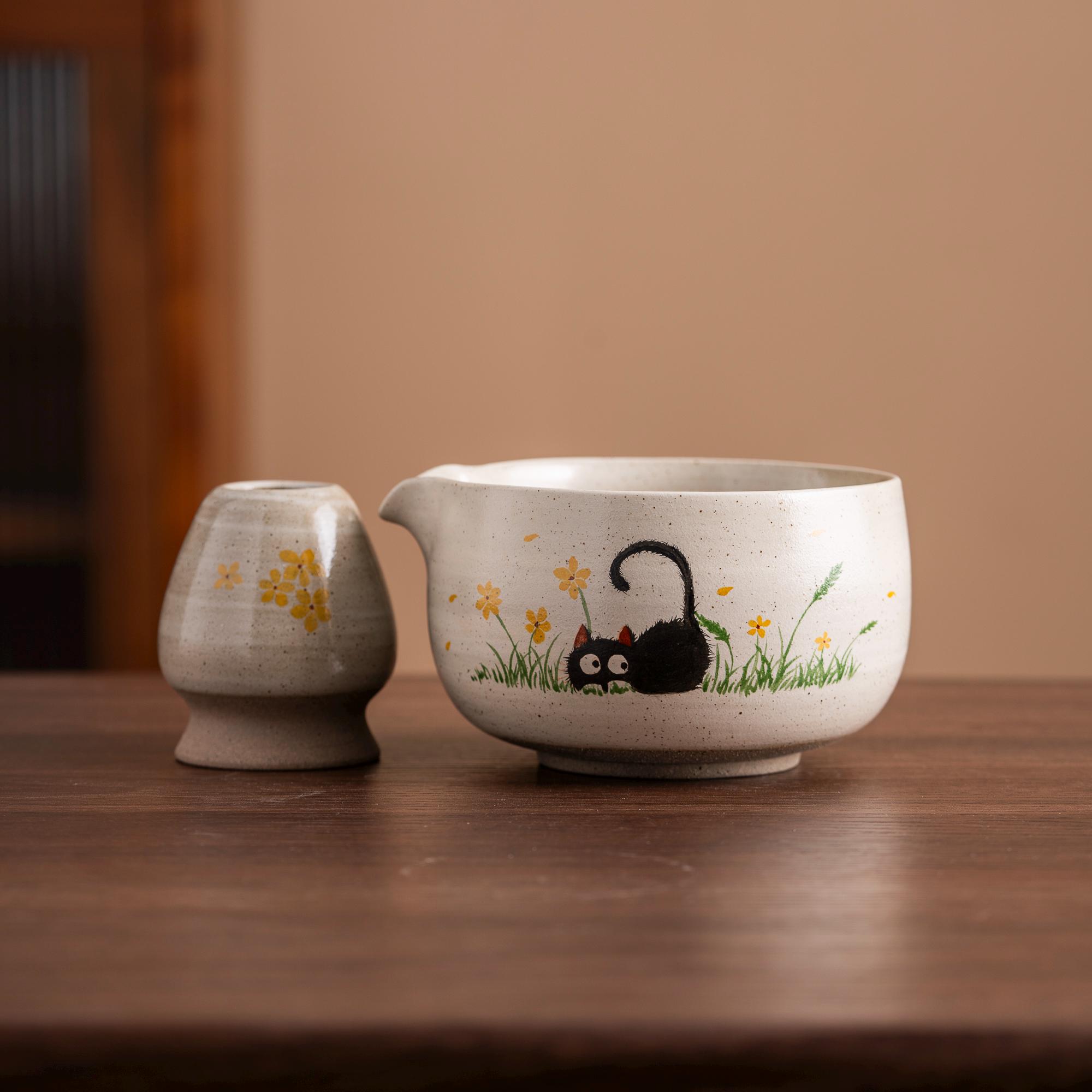 cat-hand-painted-ceramic-matcha-bowl-set-450ml-starter-kit-02 Cat Hand-painted Ceramic Matcha Bowl Set, 450ml Starter Kit