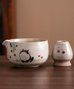 Cat Hand-painted Ceramic Matcha Bowl Set, 450ml Starter Kit