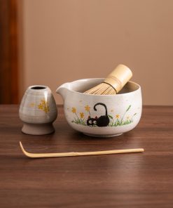 Cat Hand-painted Ceramic Matcha Bowl Set, 450ml Starter Kit