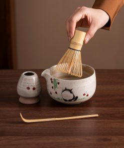 Cat Hand-painted Ceramic Matcha Bowl Set, 450ml Starter Kit