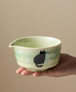 Cat Hand-painted Ceramic Matcha Bowl Set with Bamboo Whisk & Holder, 450ml Starter Kit