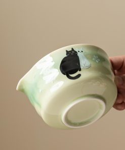 Cat Hand-painted Ceramic Matcha Bowl Set with Bamboo Whisk & Holder, 450ml Starter Kit