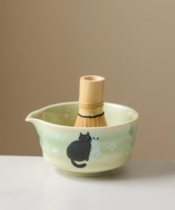Cat Hand-painted Ceramic Matcha Bowl Set with Bamboo Whisk & Holder, 450ml Starter Kit
