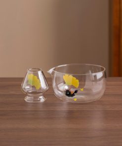 Cat Hand-painted Glass Matcha Bowl Set with Bamboo Whisk & Holder, 550ml Starter Kit