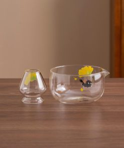 Cat Hand-painted Glass Matcha Bowl Set with Bamboo Whisk & Holder, 550ml Starter Kit