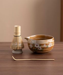 Daisy Hand-painted Ceramic Matcha Bowl Set with Bamboo Whisk, 450ml Starter Kit