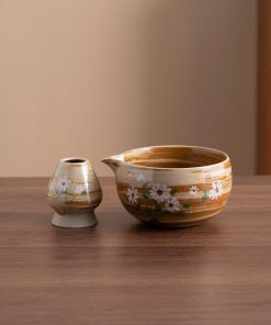 Daisy Hand-painted Ceramic Matcha Bowl Set with Bamboo Whisk, 450ml Starter Kit