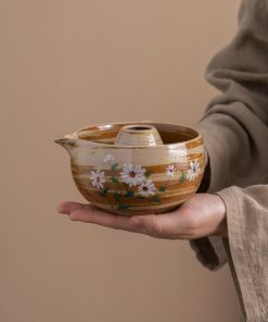 Daisy Hand-painted Ceramic Matcha Bowl Set with Bamboo Whisk, 450ml Starter Kit