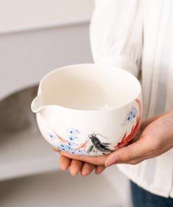 Fish Hand-painted Ceramic Matcha Bowl Set with Spout, Bamboo Whisk & Holder, 450ml Starter Kit