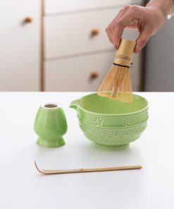 Floral Ceramic Matcha Bowl Set with Bamboo Whisk & Holder, 420ml Starter Kit