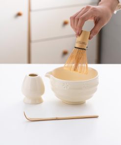 Floral Ceramic Matcha Bowl Set with Bamboo Whisk & Holder, 420ml Starter Kit