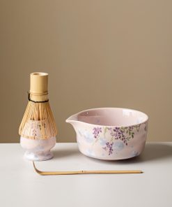 Floral Crystalline Hand-painted Ceramic Matcha Bowl Set with Bamboo Whisk & Holder, 450ml Starter Kit