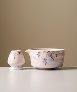 Floral Crystalline Hand-painted Ceramic Matcha Bowl Set with Bamboo Whisk & Holder, 450ml Starter Kit