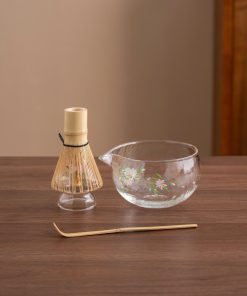 Floral Hand-painted Glass Matcha Bowl Set with Bamboo Whisk & Holder, 450ml Starter Kit