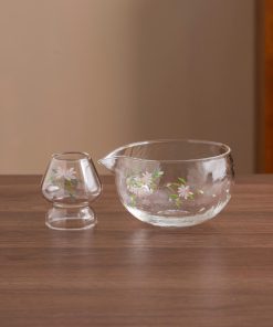 Floral Hand-painted Glass Matcha Bowl Set with Bamboo Whisk & Holder, 450ml Starter Kit