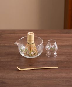 Floral Hand-painted Glass Matcha Bowl Set with Bamboo Whisk & Holder, 450ml Starter Kit