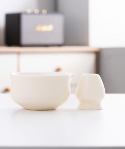 Green Beige Hand-painted Ceramic Matcha Bowl Set with Bamboo Whisk & Holder, 450ml Starter Kit