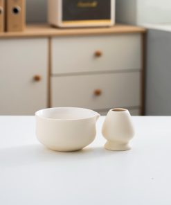 Green Beige Hand-painted Ceramic Matcha Bowl Set with Bamboo Whisk & Holder, 450ml Starter Kit