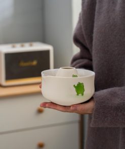 Green Beige Hand-painted Ceramic Matcha Bowl Set with Bamboo Whisk & Holder, 450ml Starter Kit