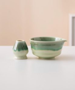Green Black Black Cat Ceramic Matcha Bowl Set with Bamboo Whisk & Holder, 450ml Starter Kit