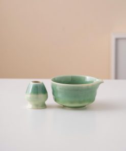 Green Black Black Cat Ceramic Matcha Bowl Set with Bamboo Whisk & Holder, 450ml Starter Kit