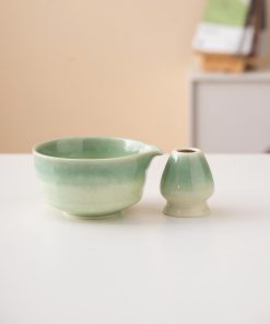 Green Black Black Cat Ceramic Matcha Bowl Set with Bamboo Whisk & Holder, 450ml Starter Kit