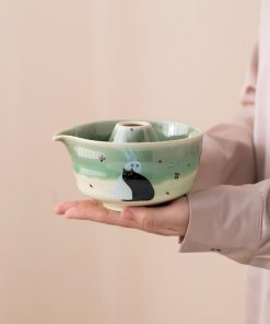 Green Black Black Cat Ceramic Matcha Bowl Set with Bamboo Whisk & Holder, 450ml Starter Kit