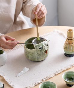 Green Cat Ceramic Matcha Bowl Set, 570ml Starter Kit