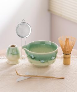 Green Ceramic Matcha Bowl Set, 450ml Starter Kit