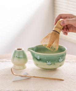 Green Ceramic Matcha Bowl Set, 450ml Starter Kit