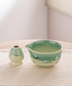 Green Ceramic Matcha Bowl Set, 450ml Starter Kit