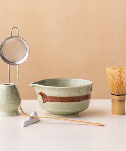 Green Ceramic Matcha Bowl Set with Bamboo Whisk, 450ml Gift Kit