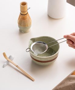 Green Ceramic Matcha Bowl Set with Bamboo Whisk, 450ml Gift Kit