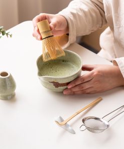 Green Ceramic Matcha Bowl Set with Bamboo Whisk, 450ml Gift Kit