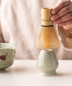 Green Ceramic Matcha Bowl Set with Bamboo Whisk, 450ml Gift Kit