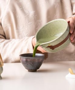 Green Ceramic Matcha Bowl Set with Bamboo Whisk, 450ml Gift Kit