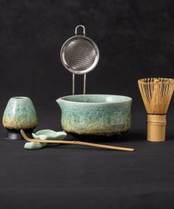 Green Ceramic Matcha Bowl Set with Bamboo Whisk, 500ml Starter Kit
