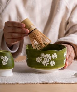 Green Ceramic Matcha Bowl Set with Bamboo Whisk, 500ml Starter Kit